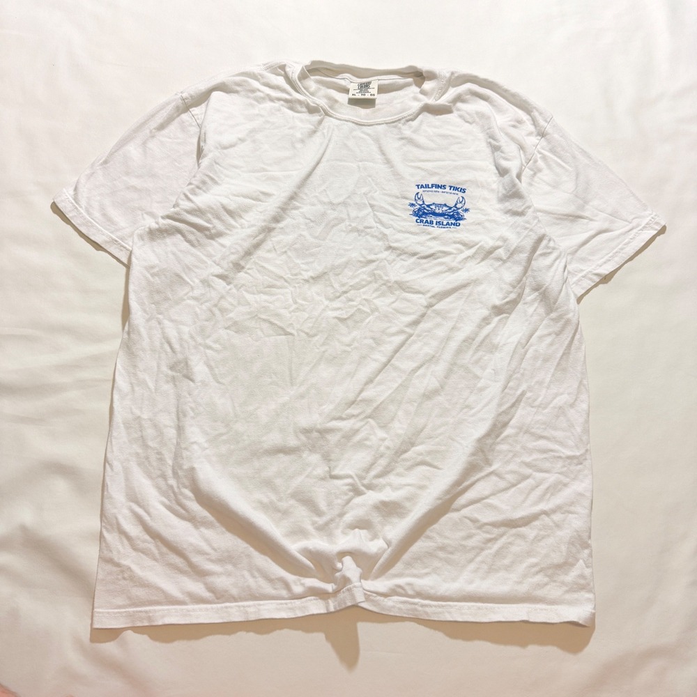 Comfort Colors T-Shirt Men XL White Crab Island Tailfins Tikis Florida Graphic